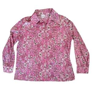 Retro Y2K Pink Paisley Button Blouse Boho Hippie Cottagecore Graff Vintage Top